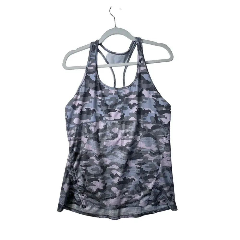 Fabletics Cashel Curved Cinch Tank Pink & Gray Camo Size Large - Picture 2 of 15
